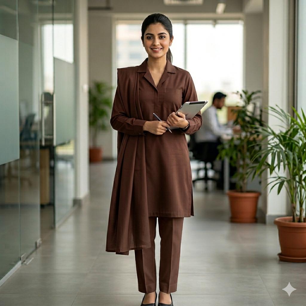 Chocolate Brown shirt,trouser and dupatta with soft finish wash & wear