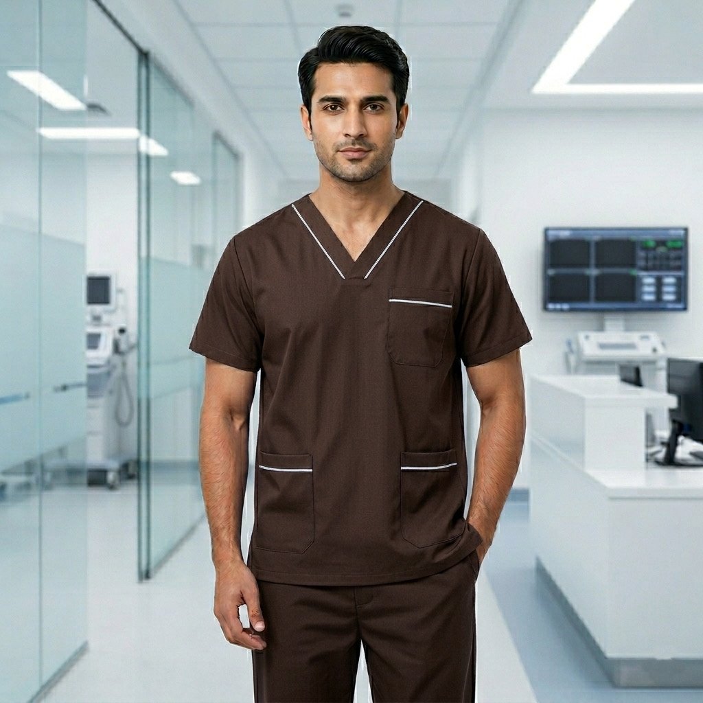 Premium Men's Wash & Wear Medical Scrub Set with Elegant Piping