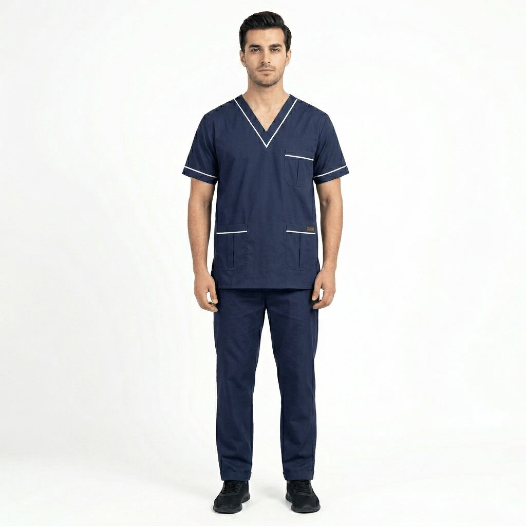 Premium Men's Wash & Wear Scrub Set with Double V-Neck Piping