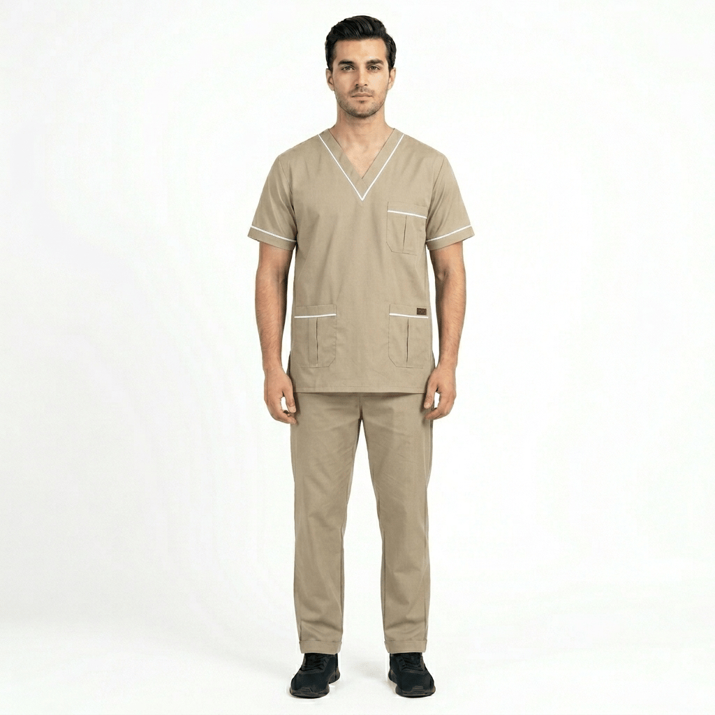 Premium Men's Wash & Wear Scrub Set with Double V-Neck Piping