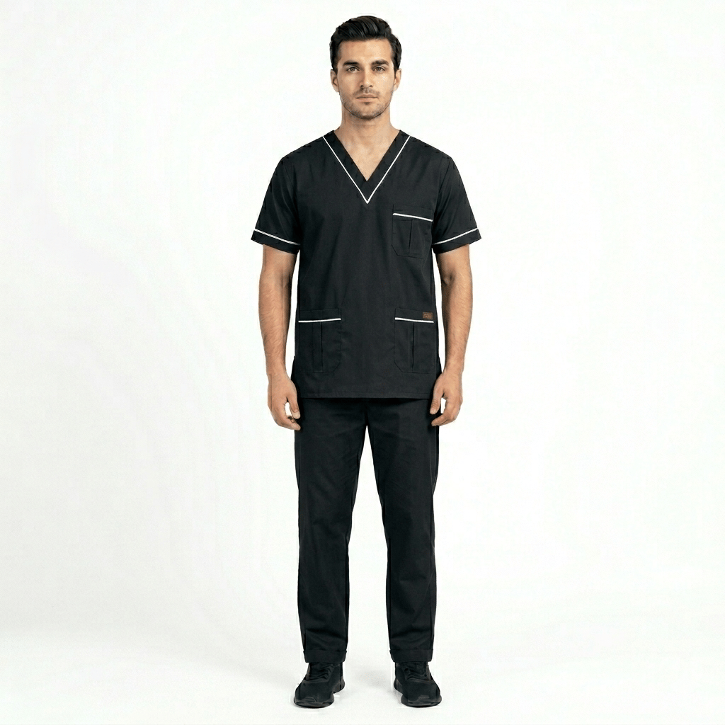 Premium Men's Wash & Wear Scrub Set with Double V-Neck Piping
