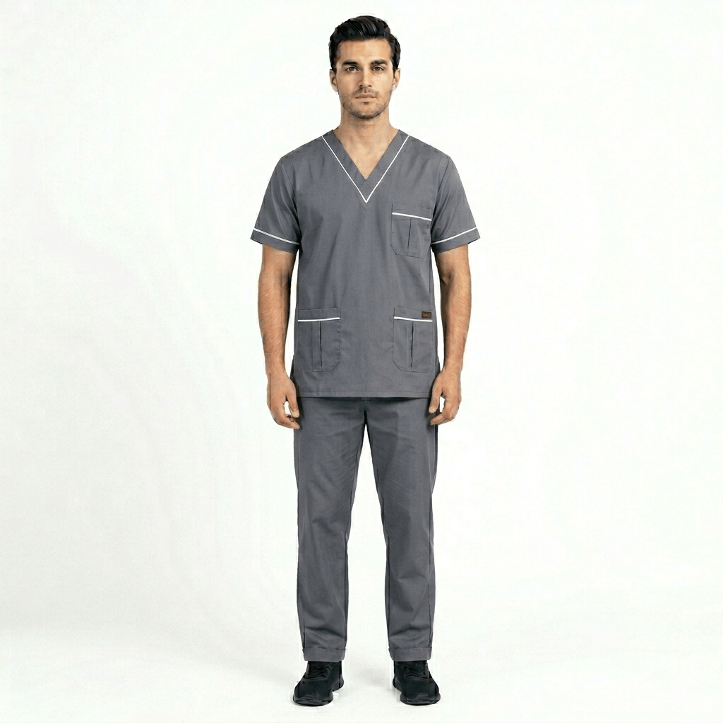 Premium Men's Wash & Wear Scrub Set with Double V-Neck Piping
