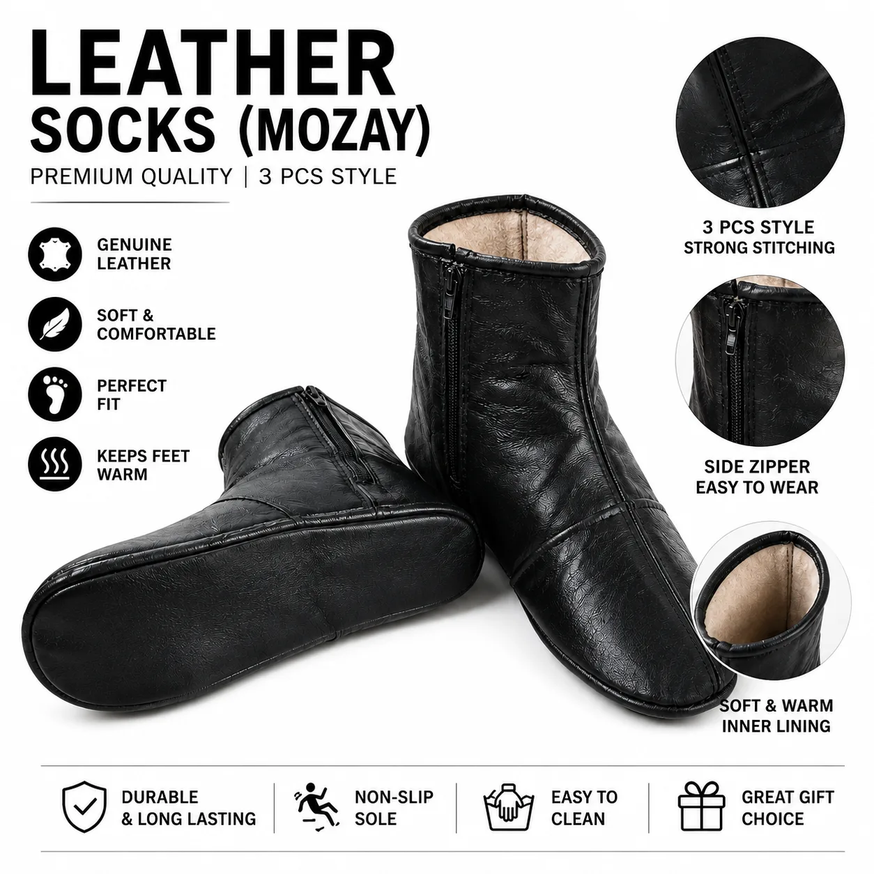 Black Leather Mozay – 3-Piece Style for Men