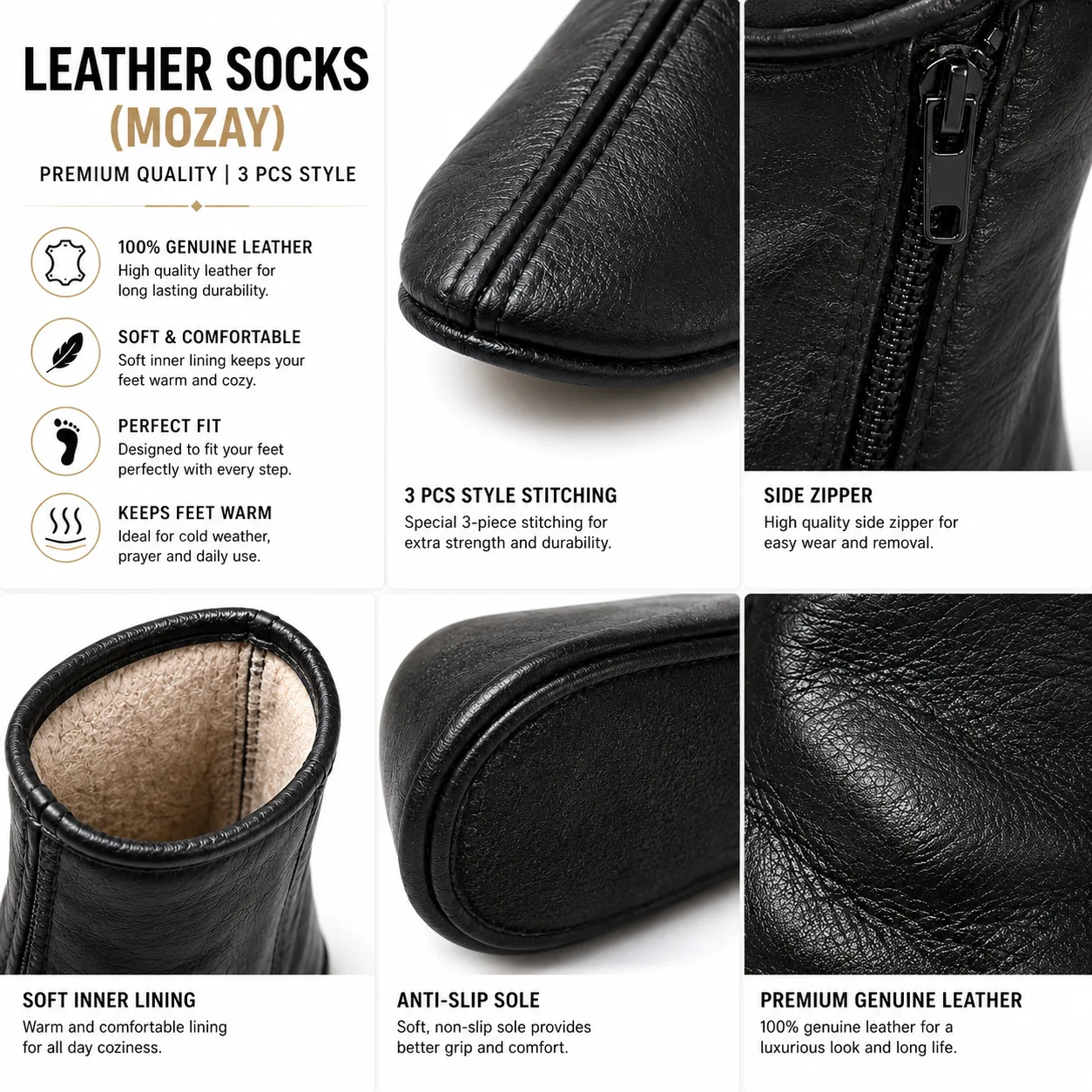 Black Leather Mozay – 3-Piece Style for Men