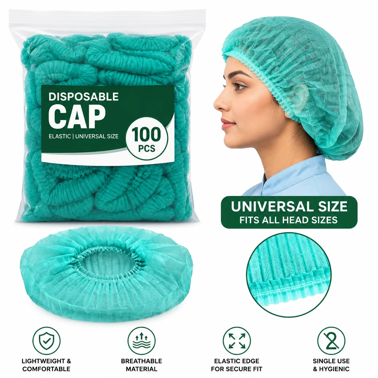 Disposable Elastic Hair Caps – 100 PCS Pack