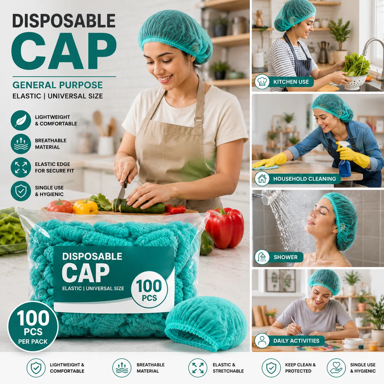 Disposable Elastic Hair Caps – 100 PCS Pack