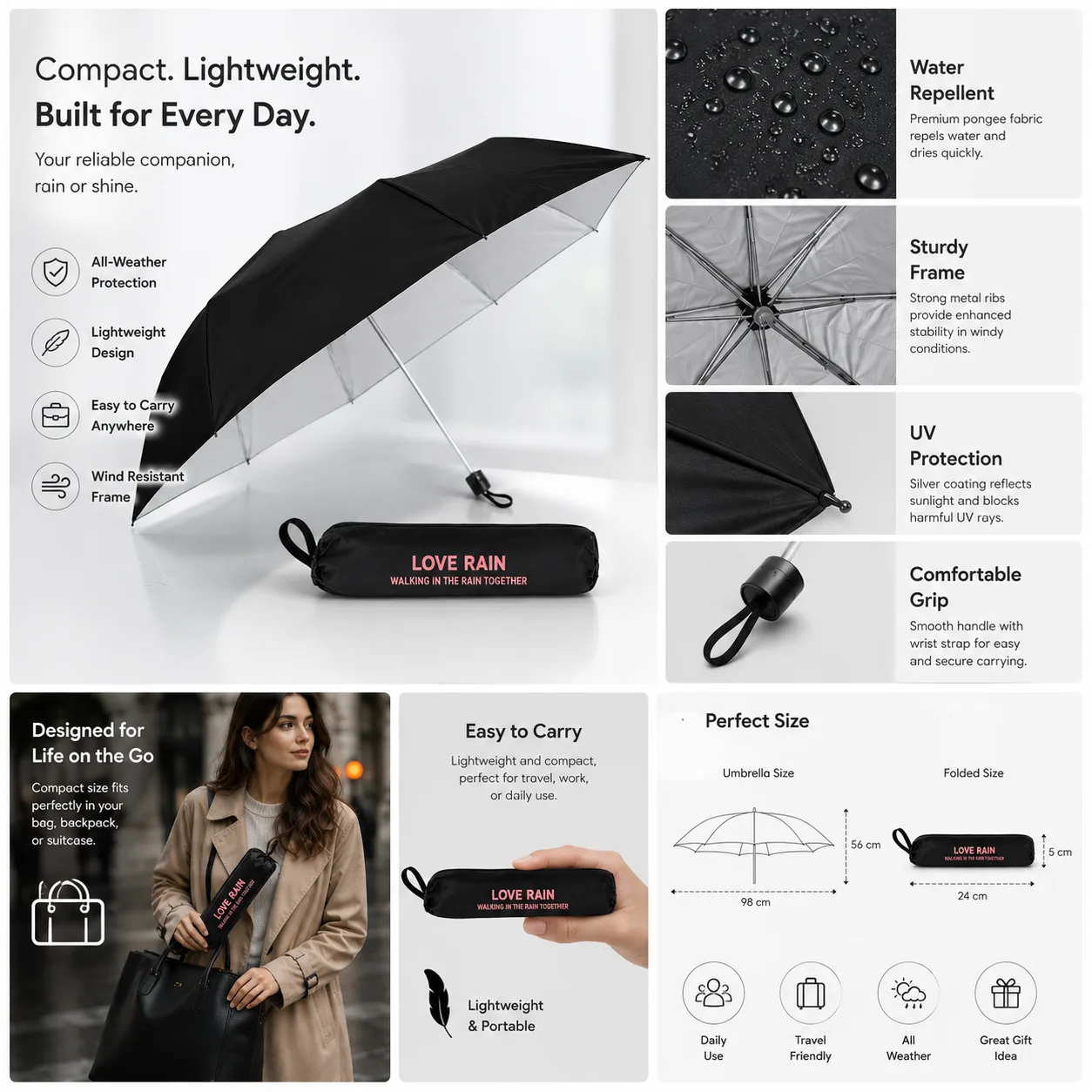 Premium 5-Fold Compact Travel Umbrella – UV & Rain Protection