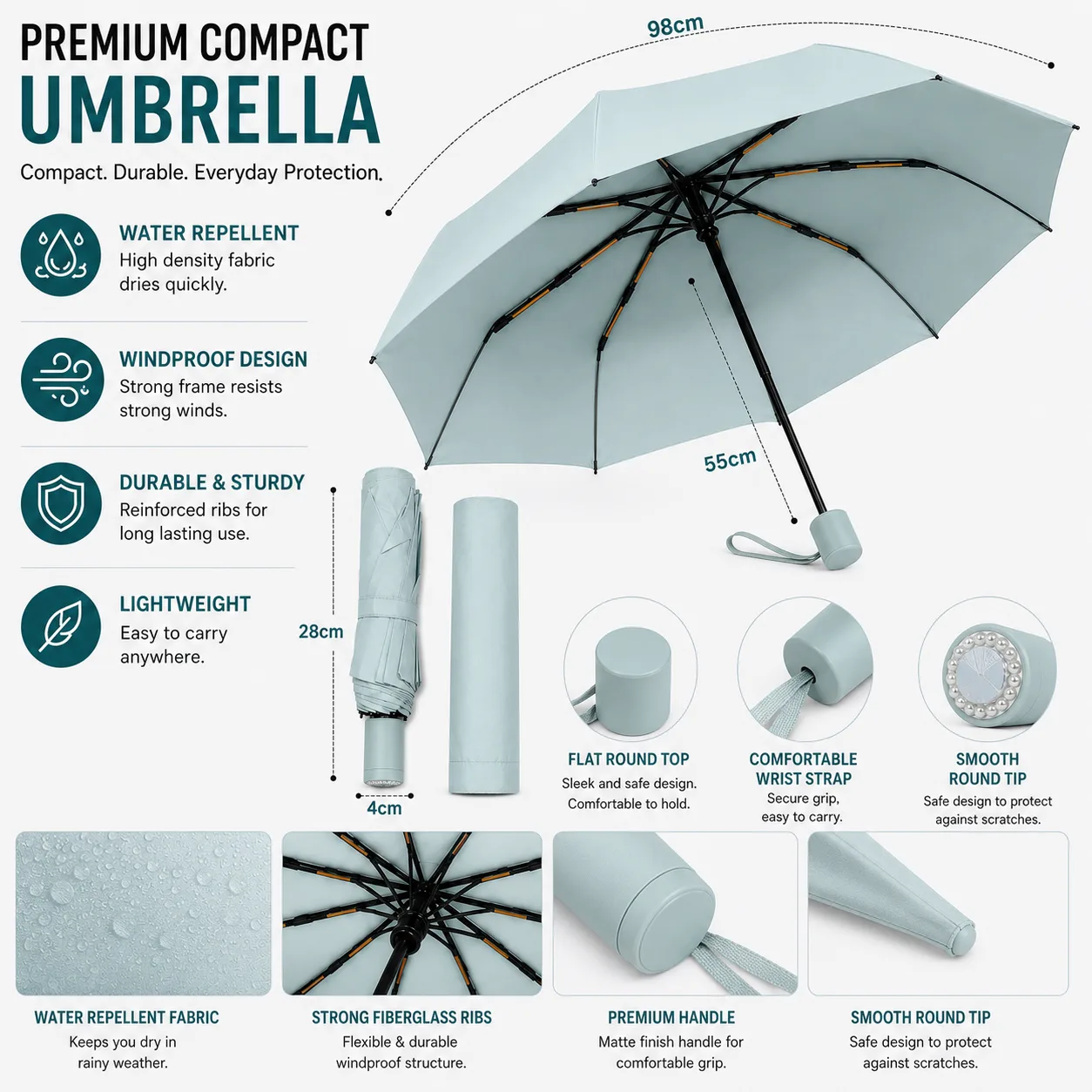 98cm Automatic Open & Close Folding Umbrella – Windproof & Portable
