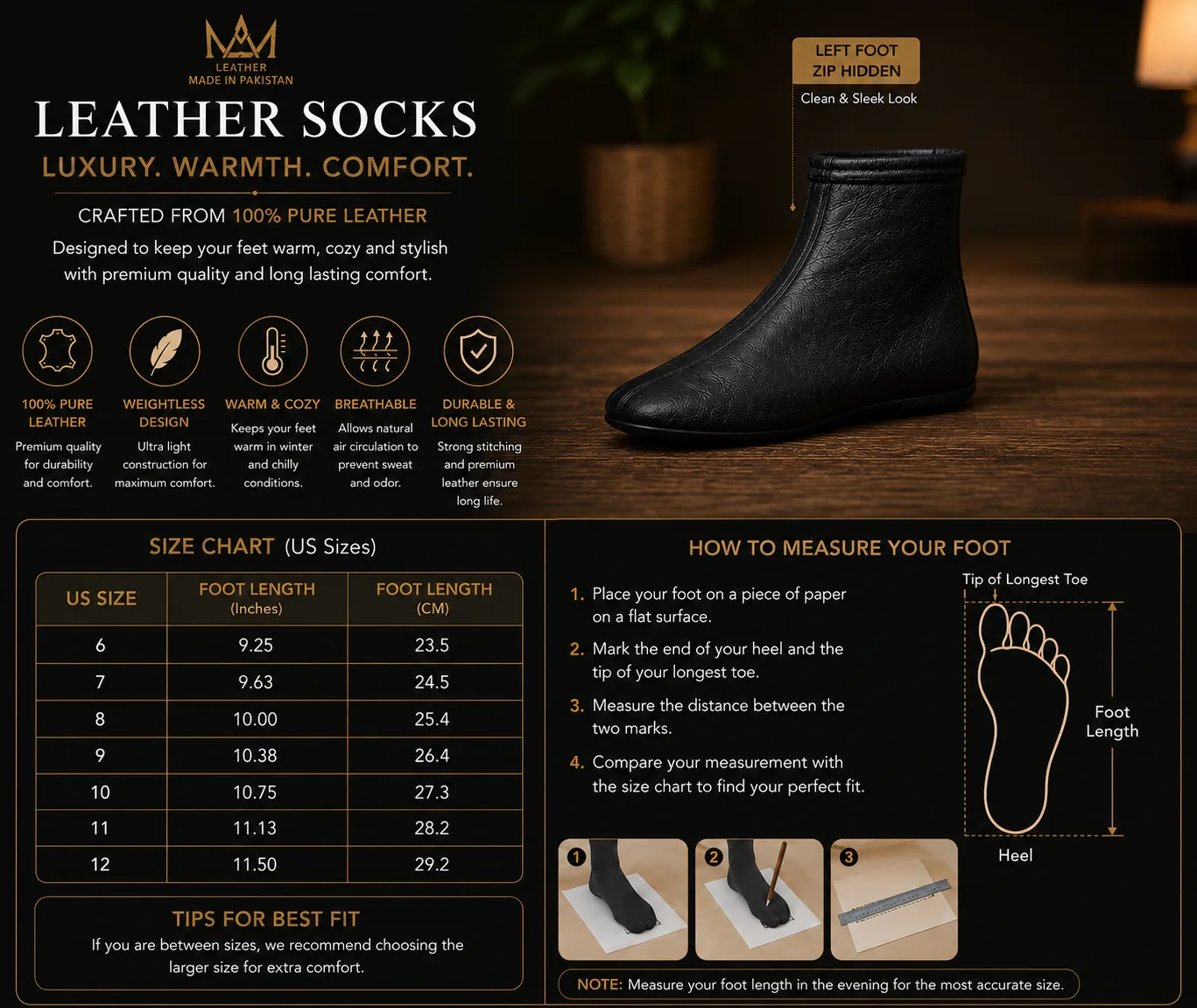 Leather Socks (Mozay/Moza) for Men & Women – Premium Masah Leather Socks with Zip & Button