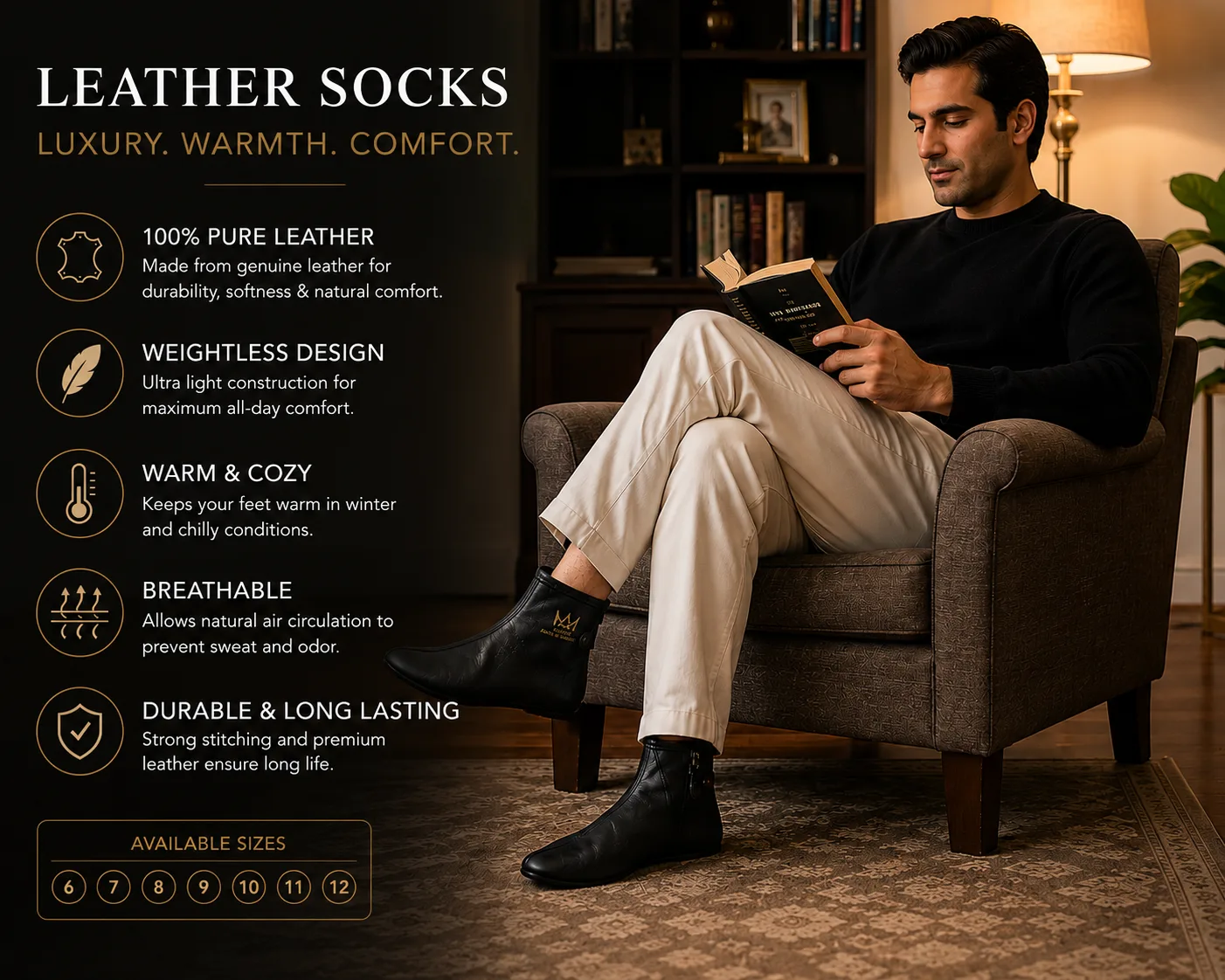 Leather Socks (Mozay/Moza) for Men & Women – Premium Masah Leather Socks with Zip & Button