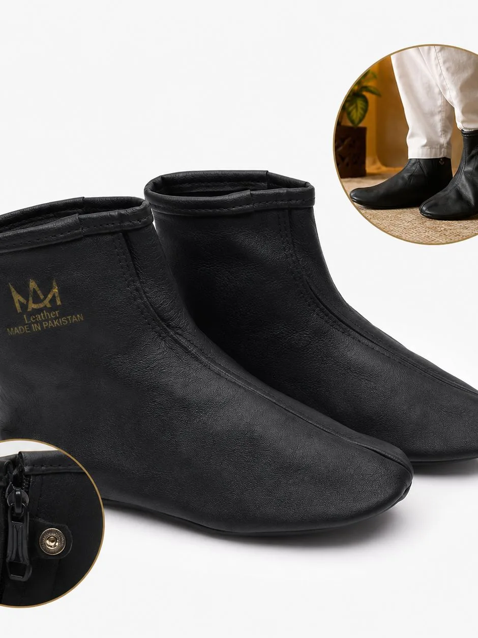 Leather Socks (Mozay/Moza) for Men & Women – Premium Masah Leather Socks with Zip & Button