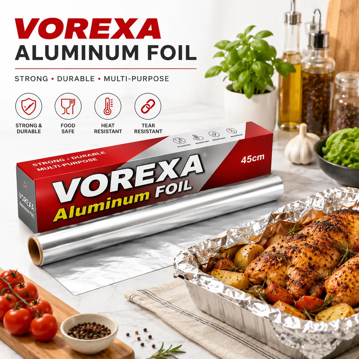 VOREXA Aluminum Foil – 45cm × 3 Yards