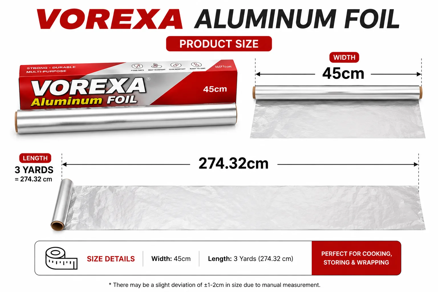 VOREXA Aluminum Foil – 45cm × 3 Yards