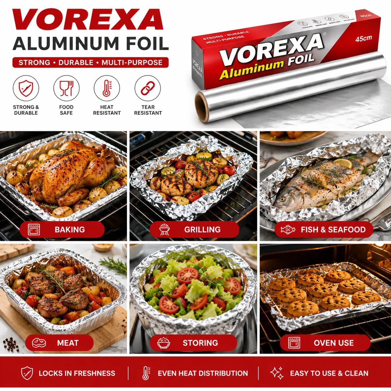 VOREXA Aluminum Foil – 45cm × 3 Yards