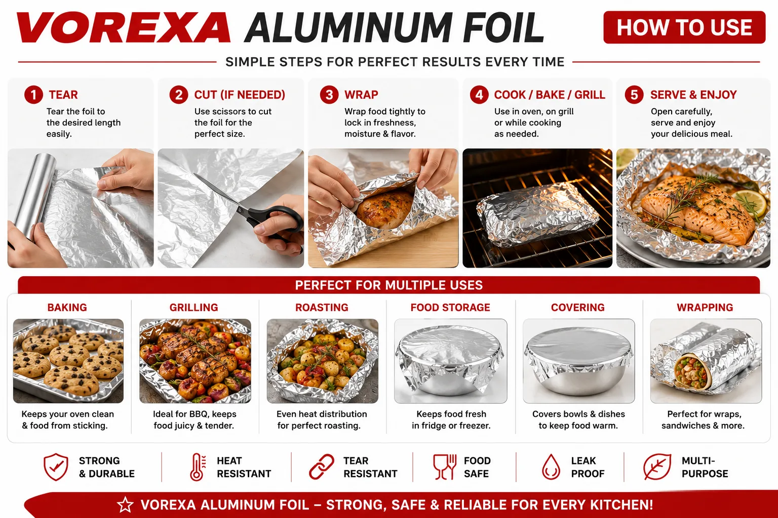 VOREXA Aluminum Foil – 45cm × 3 Yards