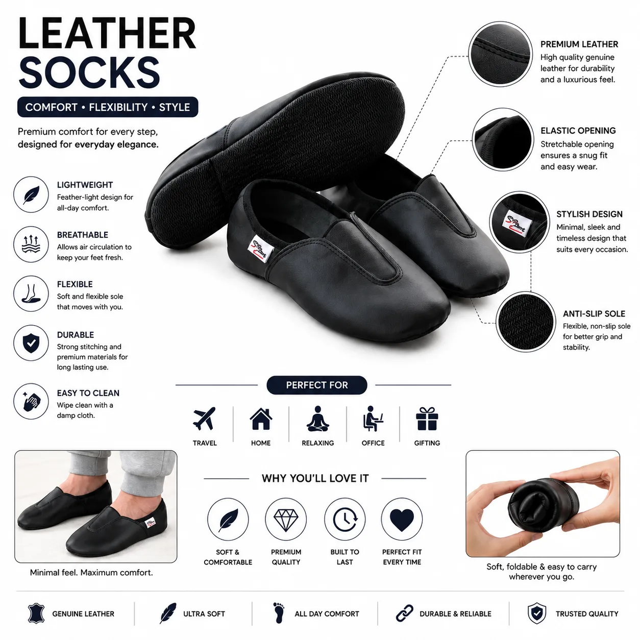 VOREXA Halal Cow Leather Khuffain – Half Mozay for Men & Women
