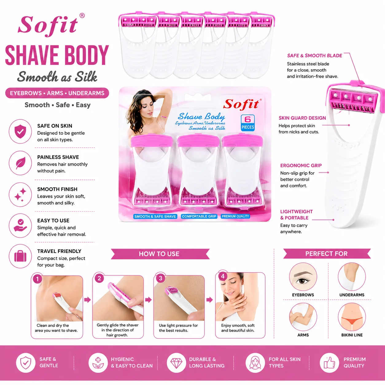 Sofit 6-Piece Body Shaver Set for Women