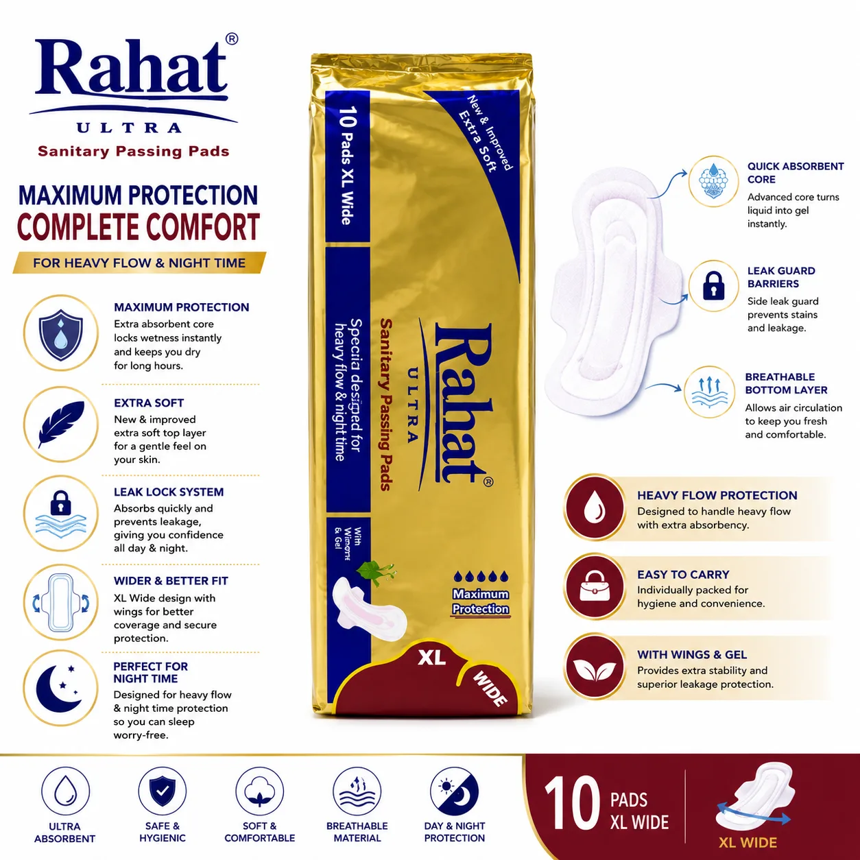 Rahat Premium Super Plus Sanitary Pads – 10 Count