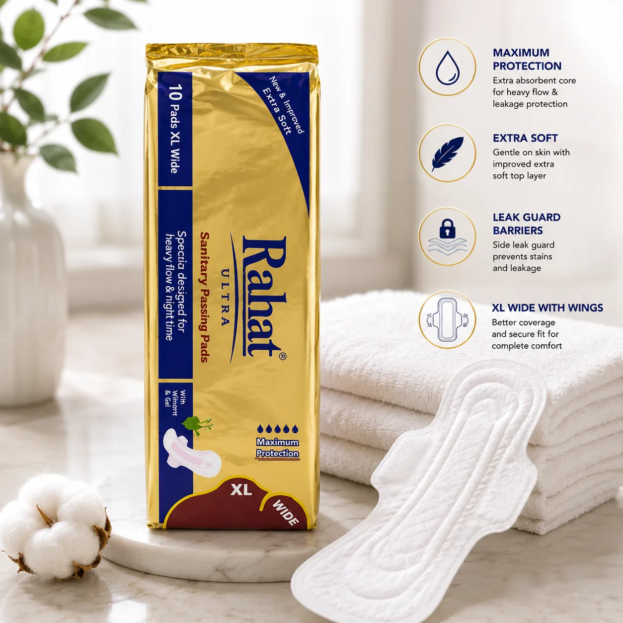 Rahat Premium Super Plus Sanitary Pads – 10 Count