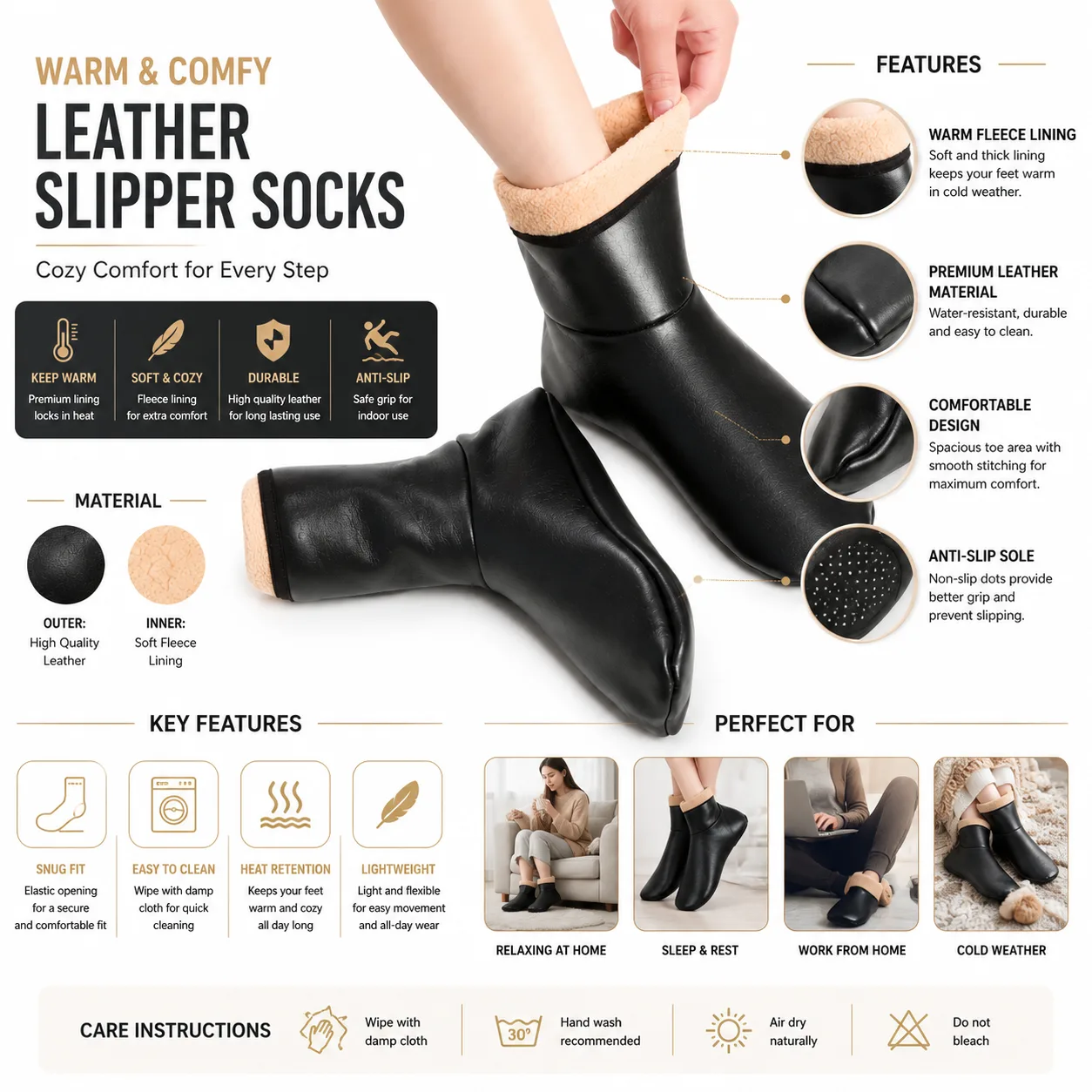 Winter Thermal Warm Waterproof Leather Socks for Men's Women & Girls