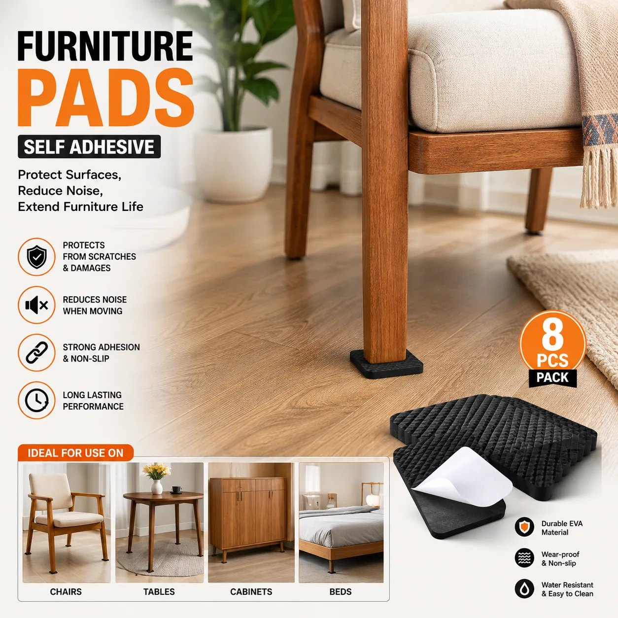 Self-Adhesive Furniture Pads – 8 PCS