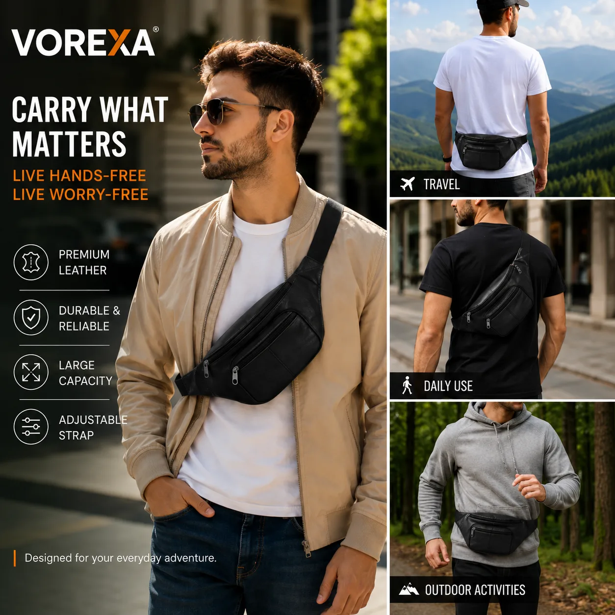 VOREXA Premium Leather Waist Bag