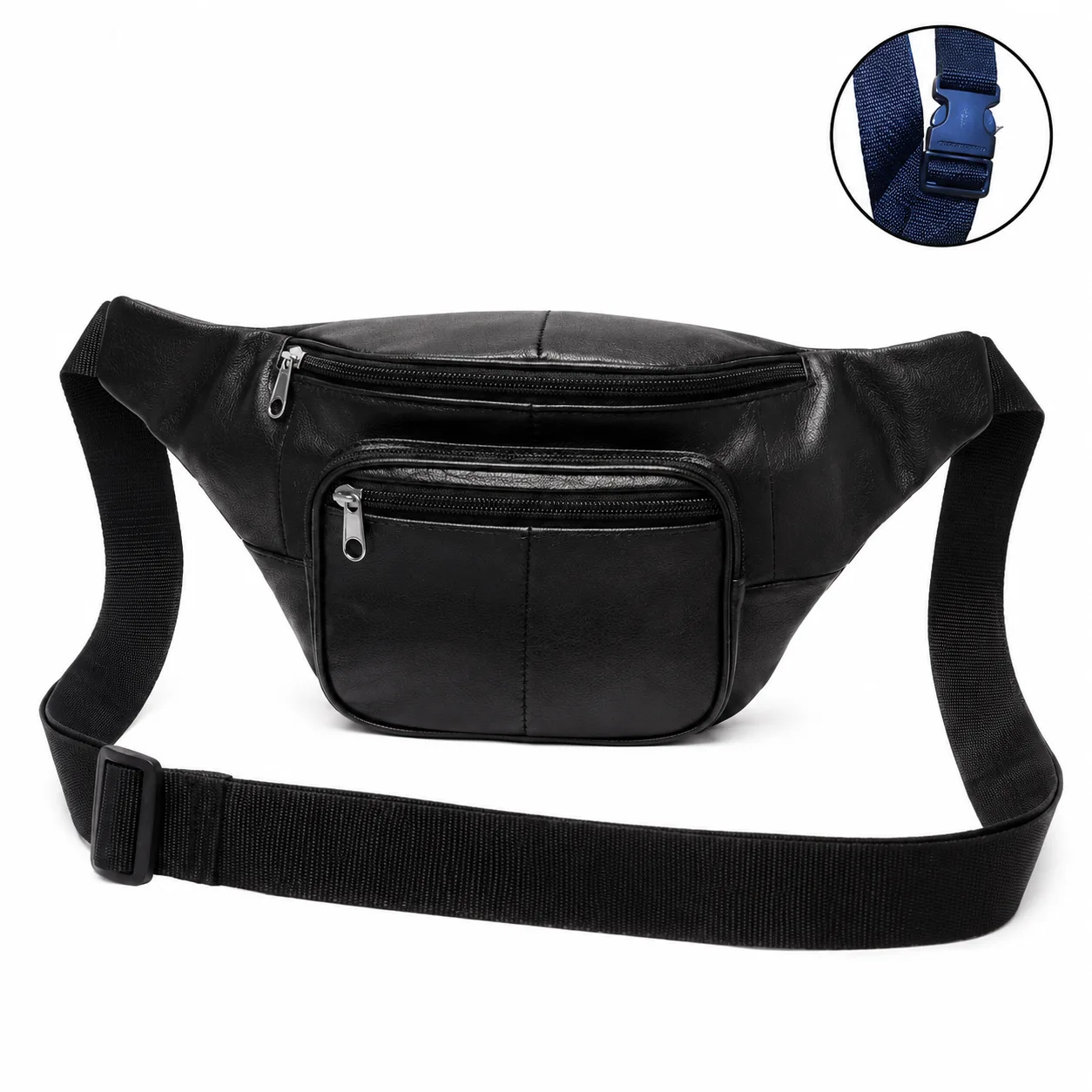 Premium Leather Fanny Pack – 3-Zipper Waist Bag