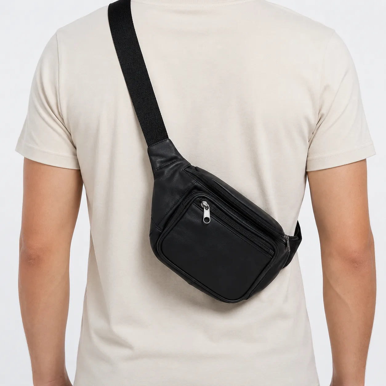 Premium Leather Fanny Pack – 3-Zipper Waist Bag