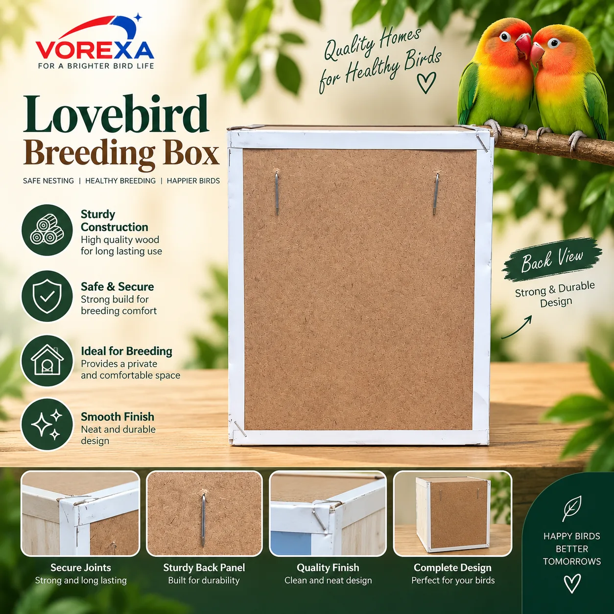 Vorexa Lovebird Breeding Box | Wooden Nesting Box for Lovebirds | Bird Cage & Aviary Breeding Nest Box