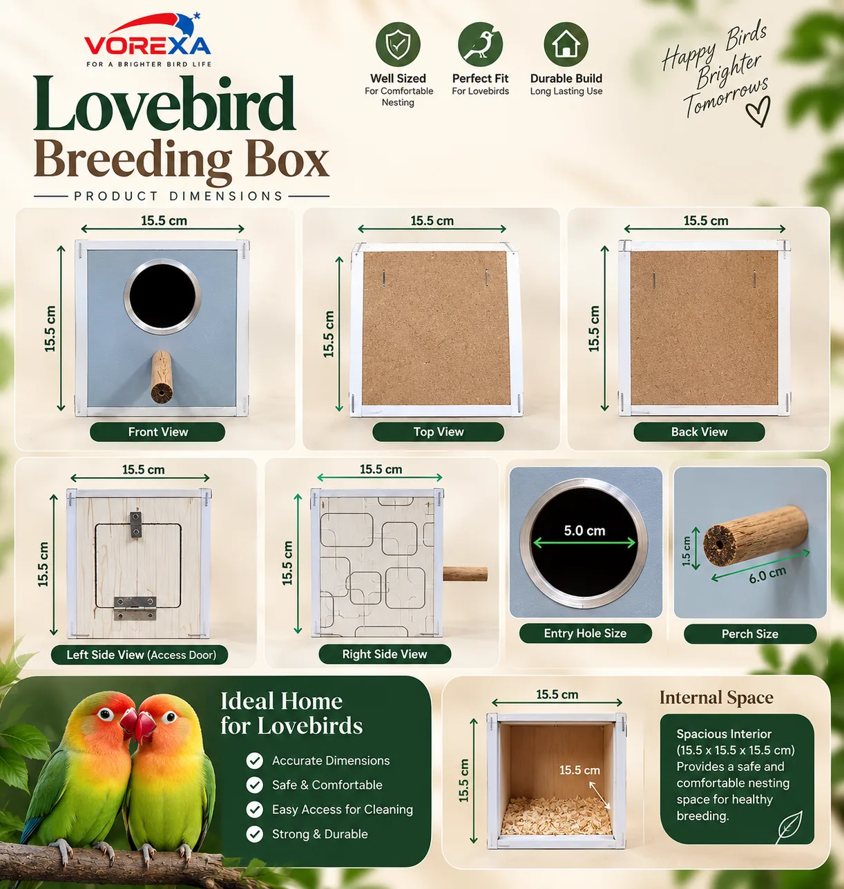 Vorexa Lovebird Breeding Box | Wooden Nesting Box for Lovebirds | Bird Cage & Aviary Breeding Nest Box